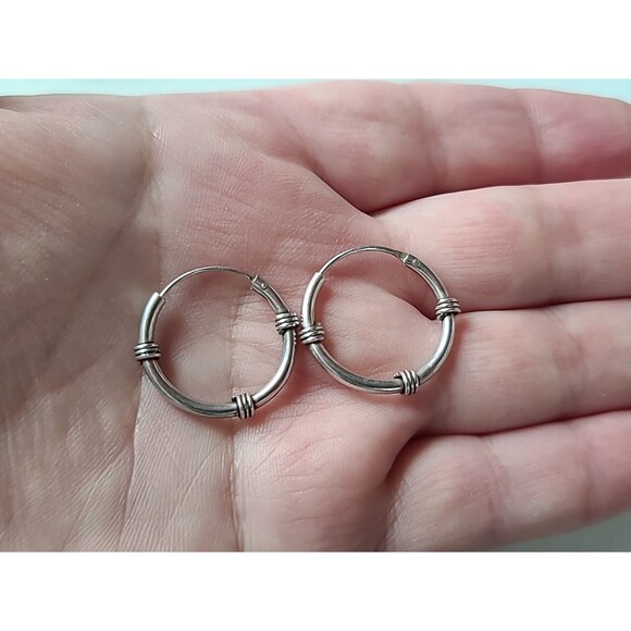 925 Sterling Silver Hoop Pierced Earrings Vintage - Picture 2 of 10